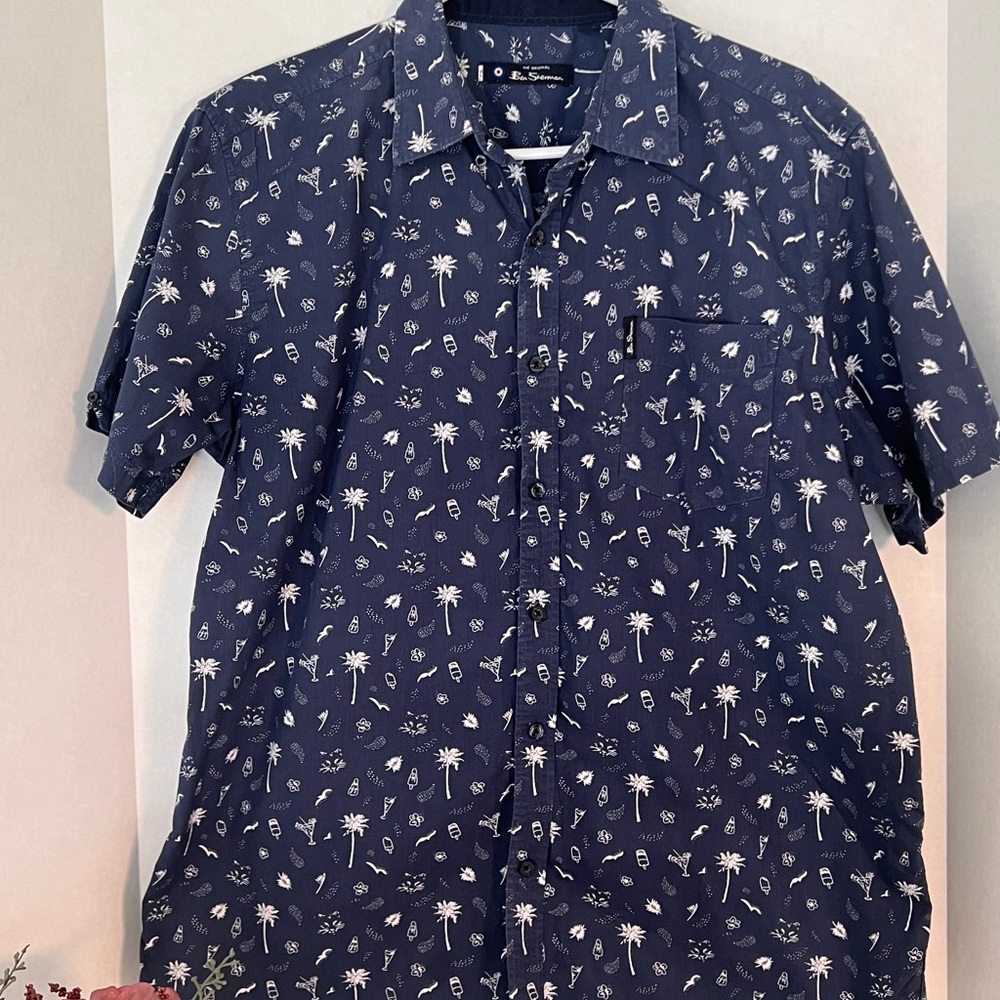 Ben Sherman Navy Palm Print Men's Shirt - Sz XL